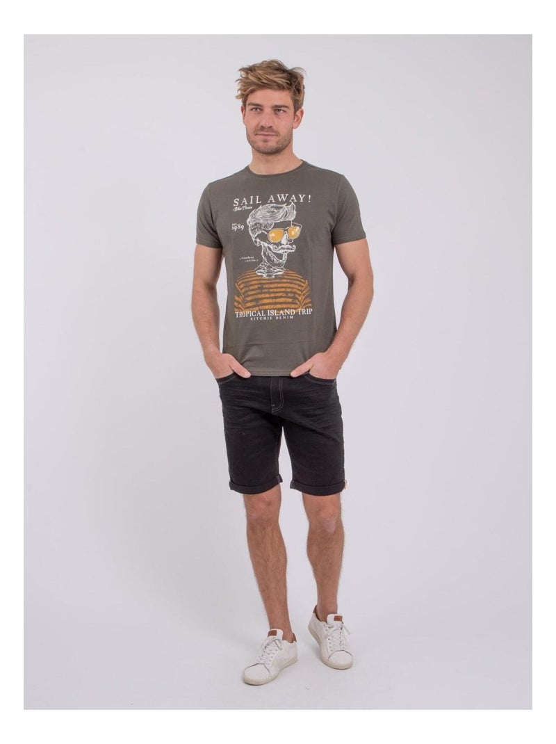 Camiseta de manga corta cuello redondo de puro algodón NOUMICK Caqui - Kiabi