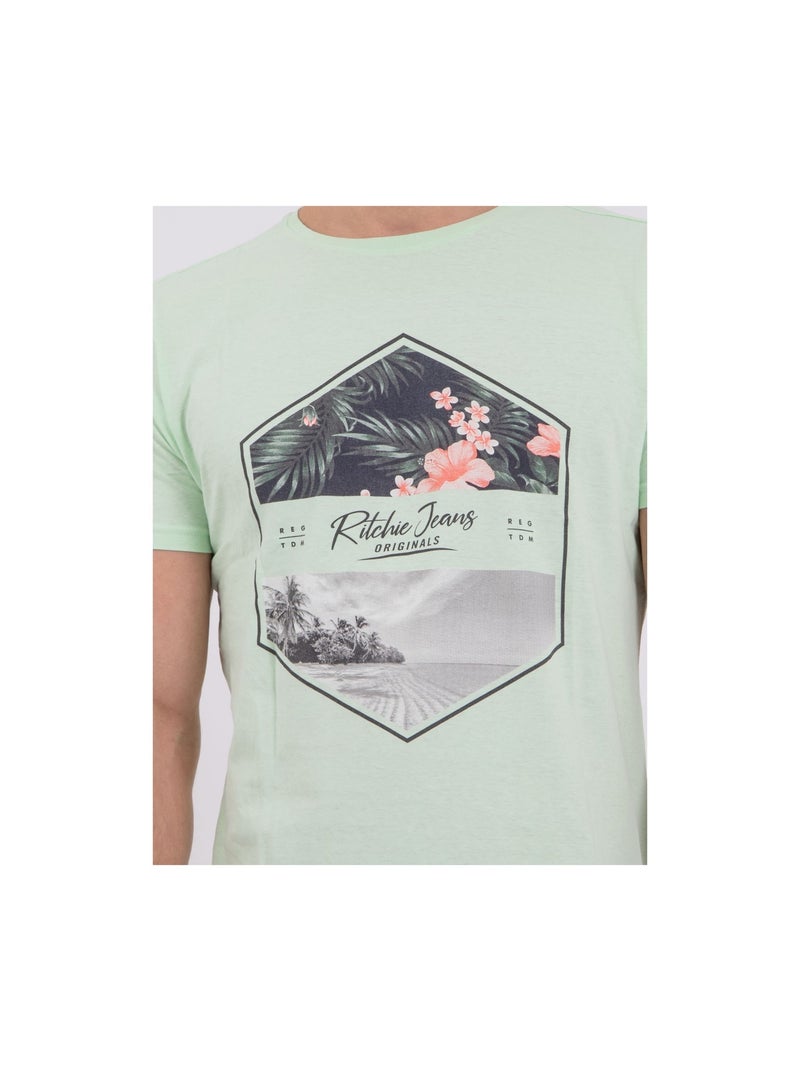 Camiseta de manga corta cuello redondo de puro algodón NUMADOC Verde - Kiabi