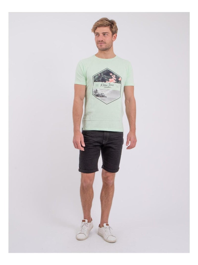 Camiseta de manga corta cuello redondo de puro algodón NUMADOC Verde - Kiabi