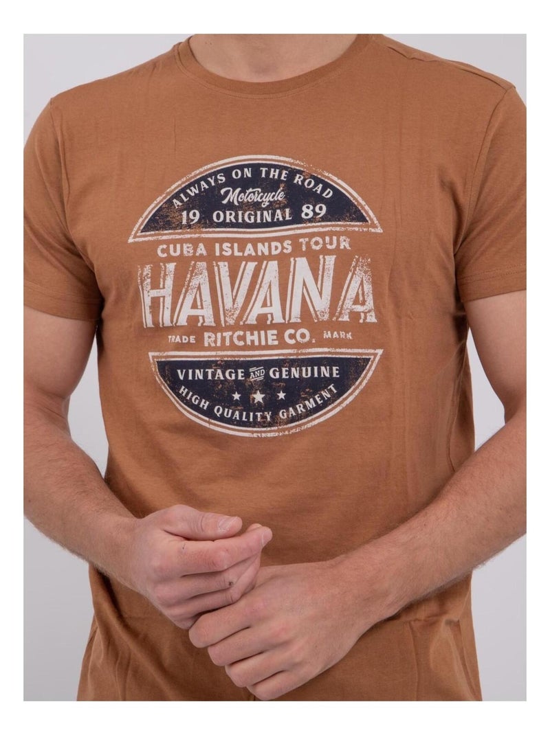 Camiseta de manga corta cuello redondo de puro algodón NUMATIS Marrón - Kiabi