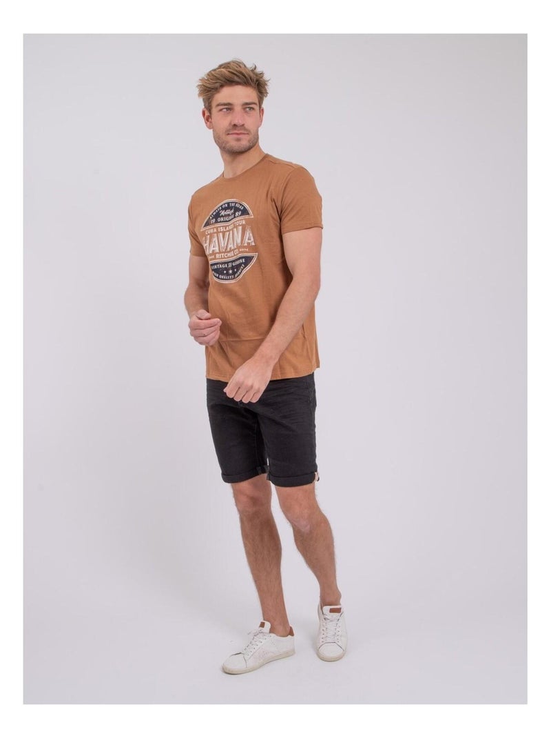 Camiseta de manga corta cuello redondo de puro algodón NUMATIS Marrón - Kiabi