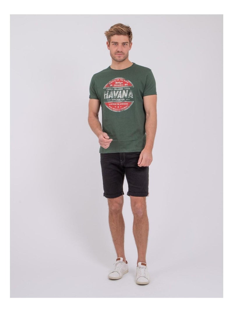 Camiseta de manga corta cuello redondo de puro algodón NUMATIS Verde - Kiabi