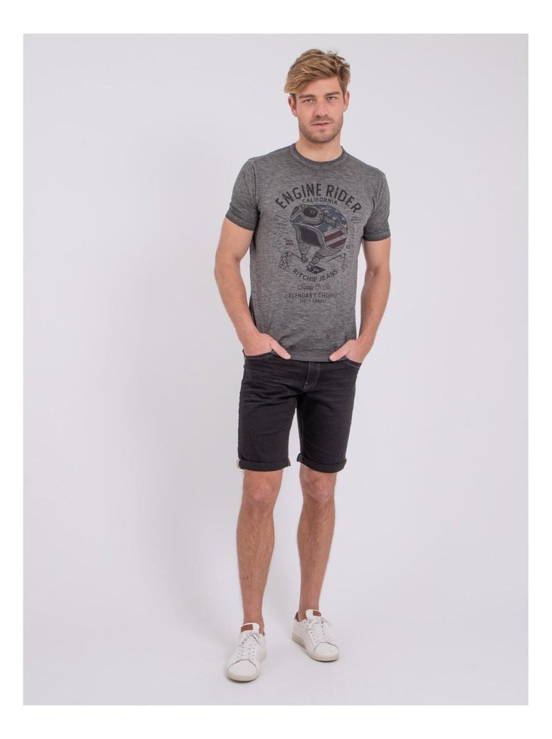 Camiseta de manga corta cuello redondo de puro algodón NUMELWIN Gris - Kiabi