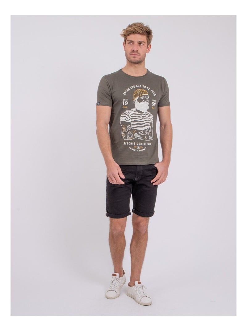 Camiseta de manga corta cuello redondo de puro algodón NUPLATON Caqui - Kiabi