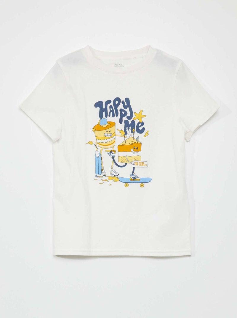 Camiseta de manga corta 'cumpleaños' BLANCO - Kiabi