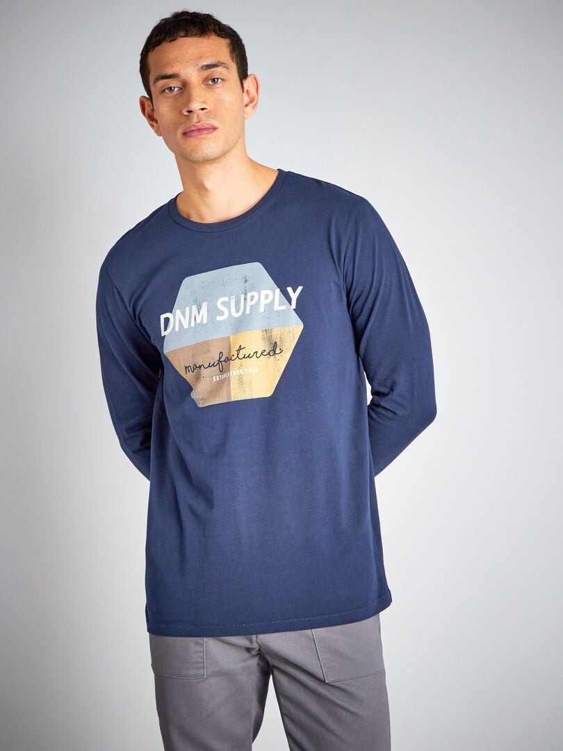 Camiseta de manga algodón - azul marino Kiabi - 12.00€