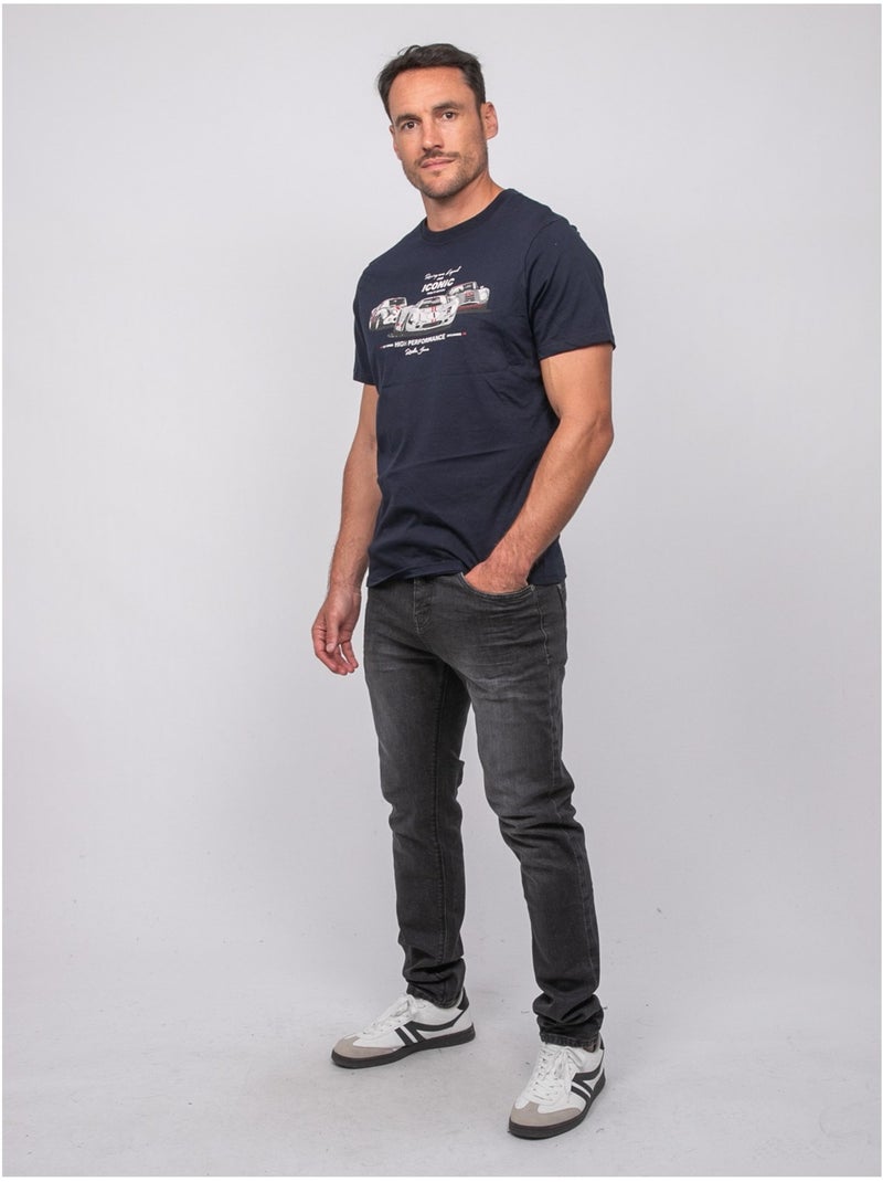 Camiseta de manga corta de algodón con estampado de coches de carreras jigator Azul marino - Kiabi