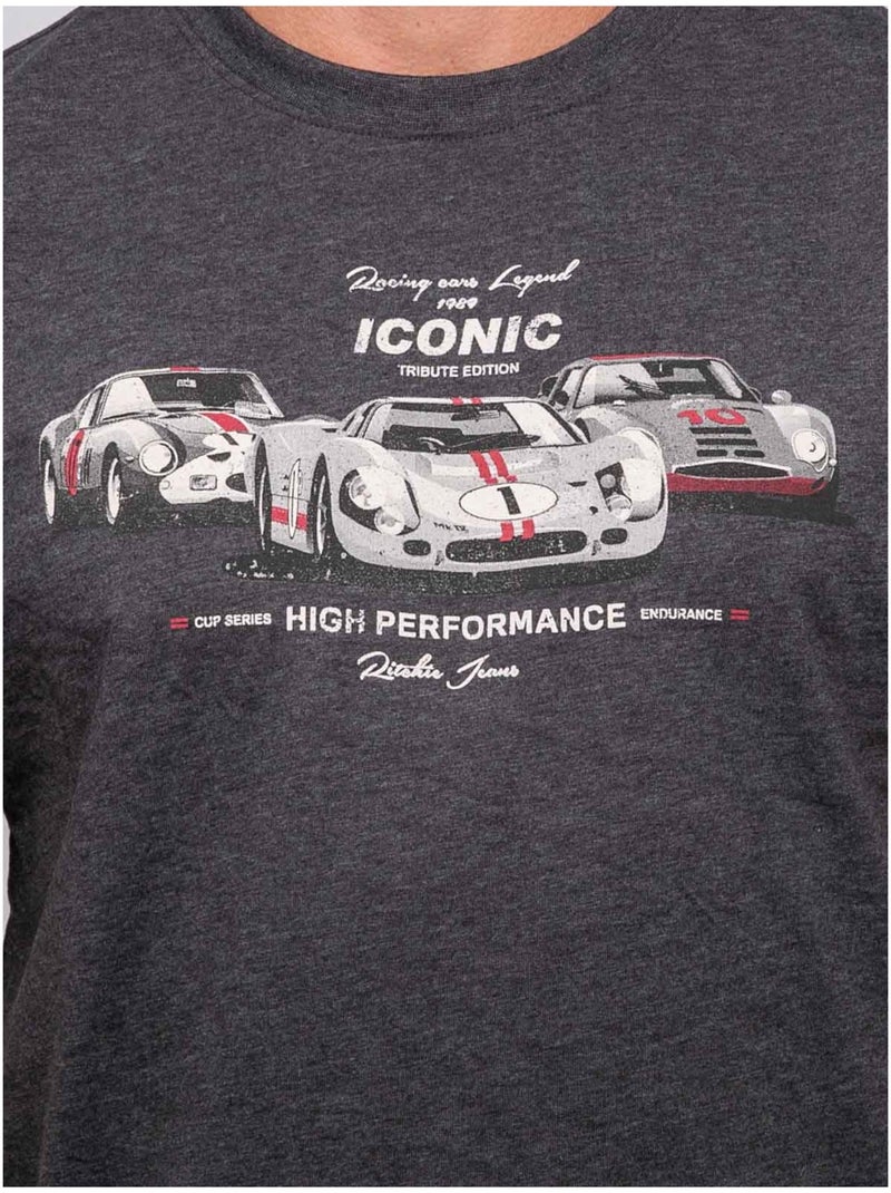 Camiseta de manga corta de algodón con estampado de coches de carreras jigator Gris - Kiabi