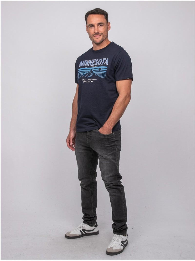 Camiseta de manga corta de algodón con estampado de montaña jampago Azul marino - Kiabi