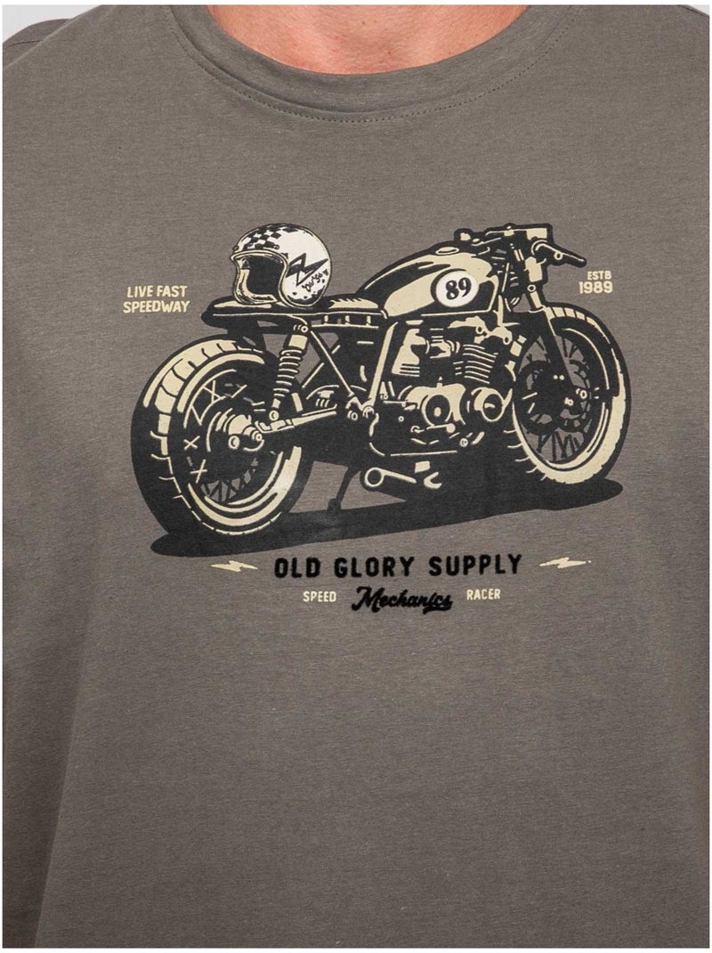 Camiseta de manga corta de algodón con estampado de moto jatoulo Caqui - Kiabi