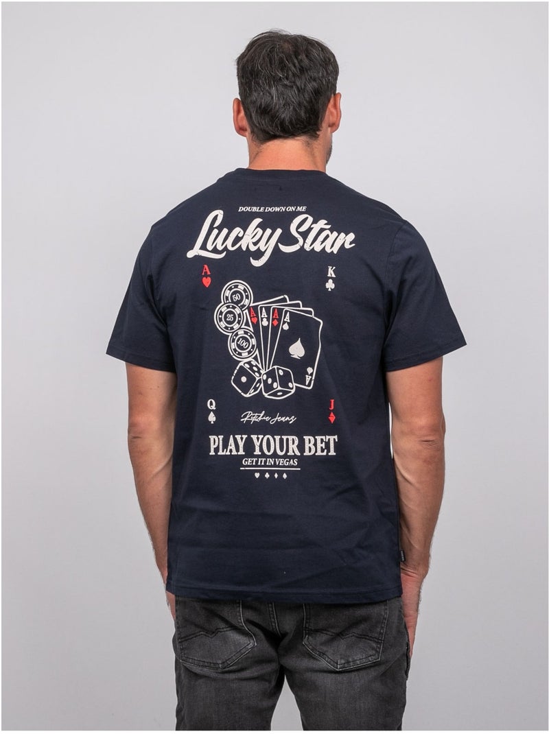 Camiseta de manga corta de algodón con estampado de póker joplayer Azul marino - Kiabi