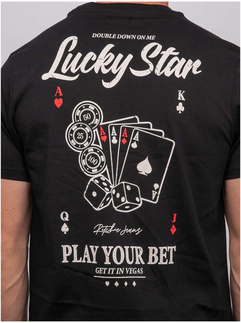 Camiseta de manga corta de algodón con estampado de póker joplayer Negro - Kiabi