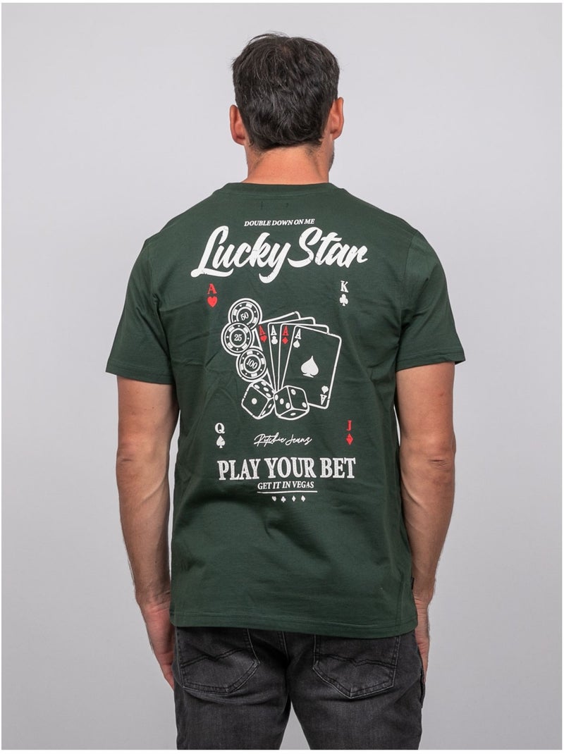 Camiseta de manga corta de algodón con estampado de póker joplayer Verde - Kiabi