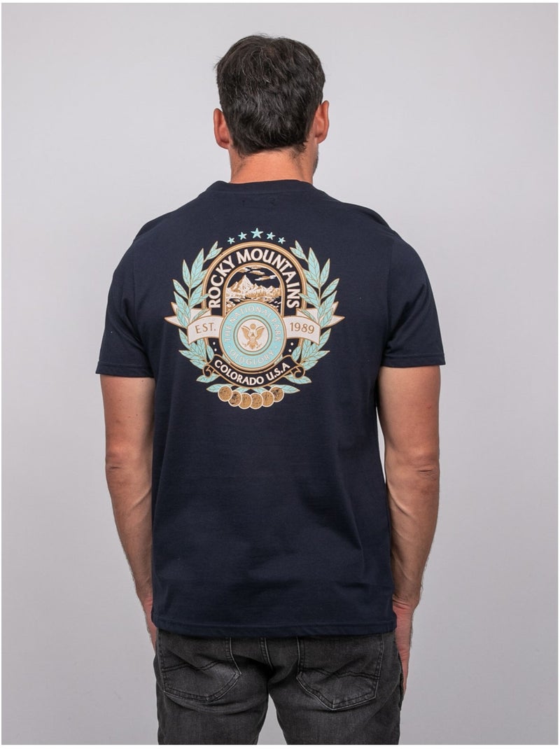 Camiseta de manga corta de algodón con estampado en la espalda jargus Azul marino - Kiabi