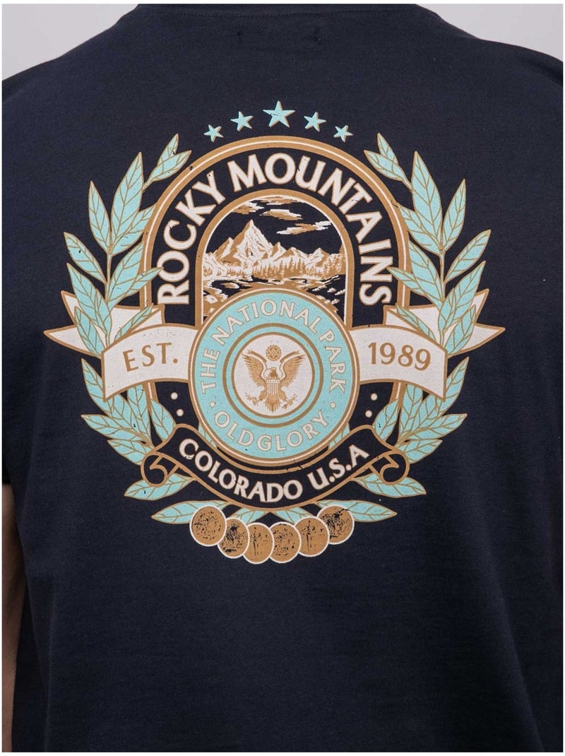 Camiseta de manga corta de algodón con estampado en la espalda jargus Azul marino - Kiabi