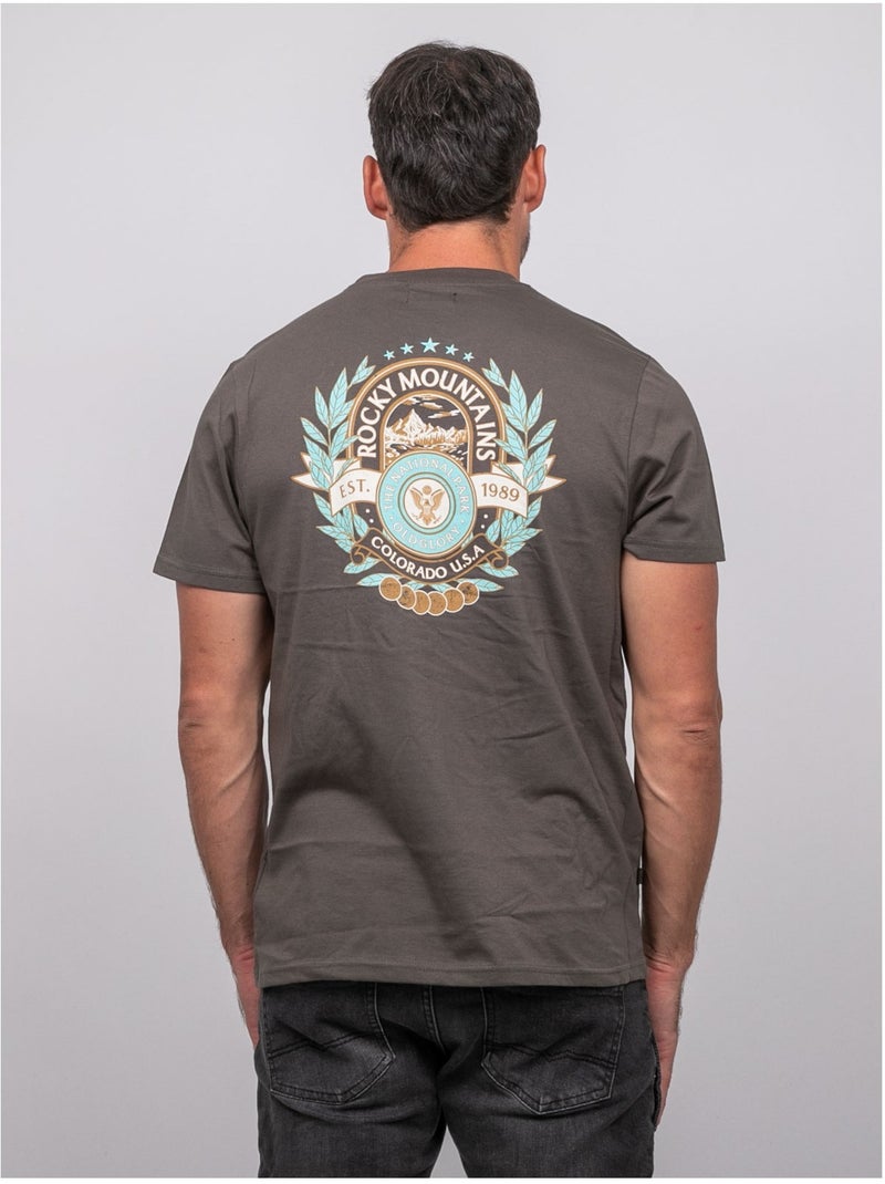 Camiseta de manga corta de algodón con estampado en la espalda jargus Caqui - Kiabi