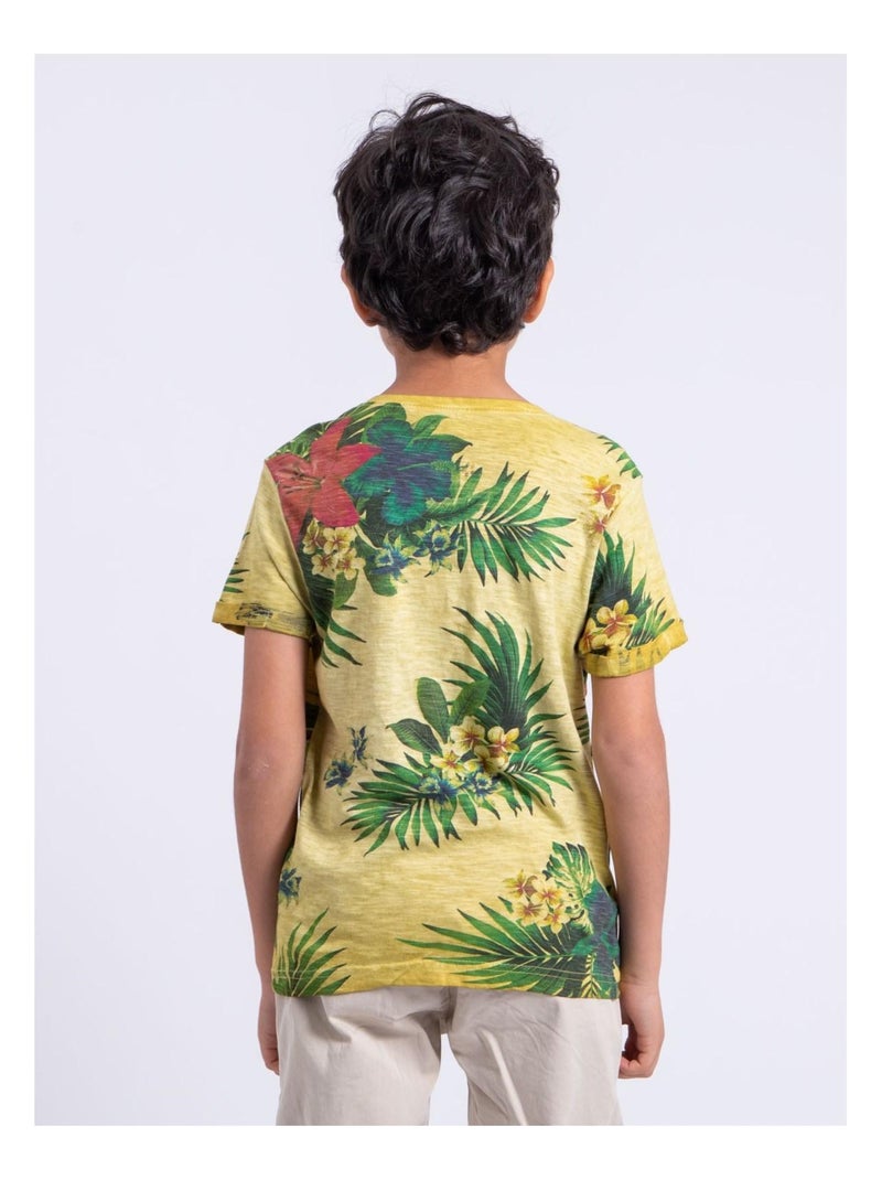 Camiseta de manga corta de cuello redondo de puro algodón NABANE-J Amarillo - Kiabi