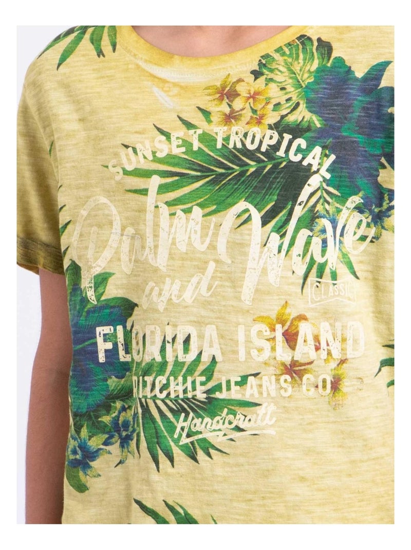 Camiseta de manga corta de cuello redondo de puro algodón NABANE-J Amarillo - Kiabi