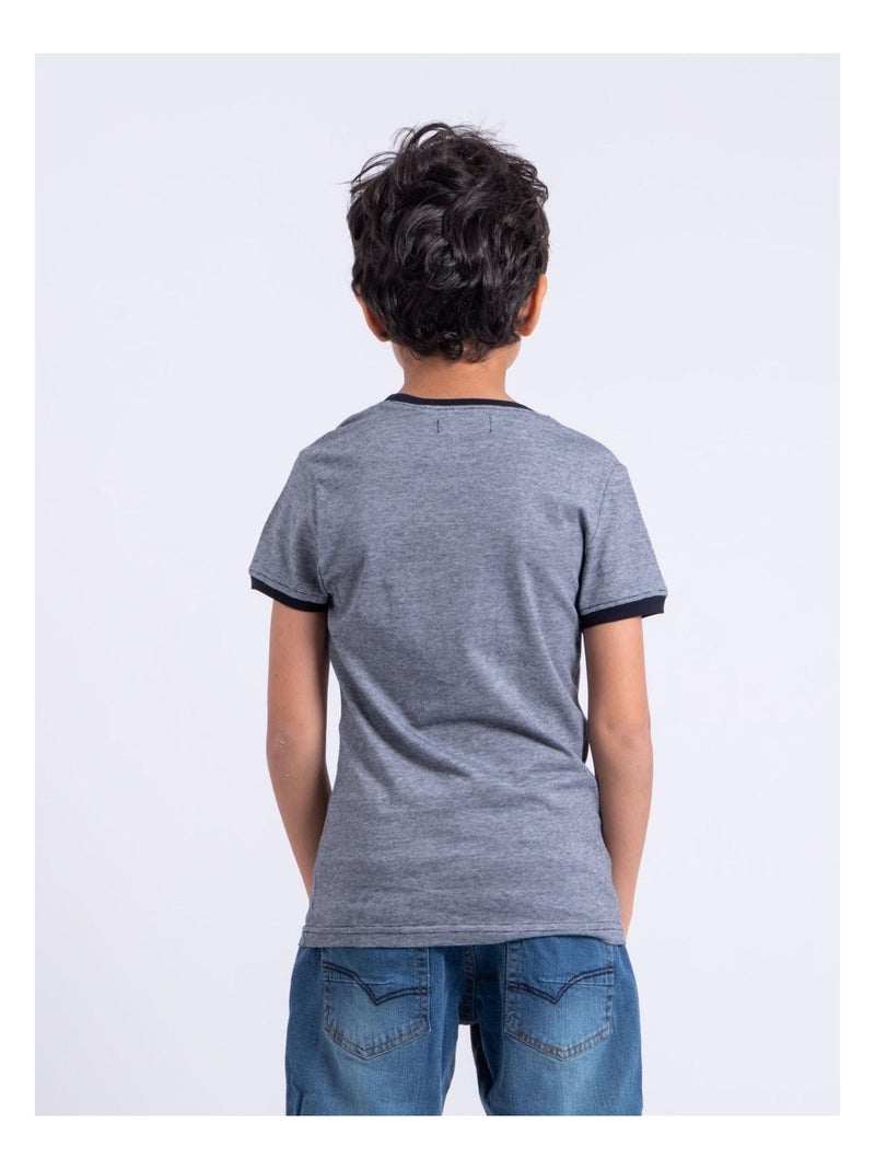 Camiseta de manga corta de cuello redondo de puro algodón NABASTIL-J Azul marino - Kiabi
