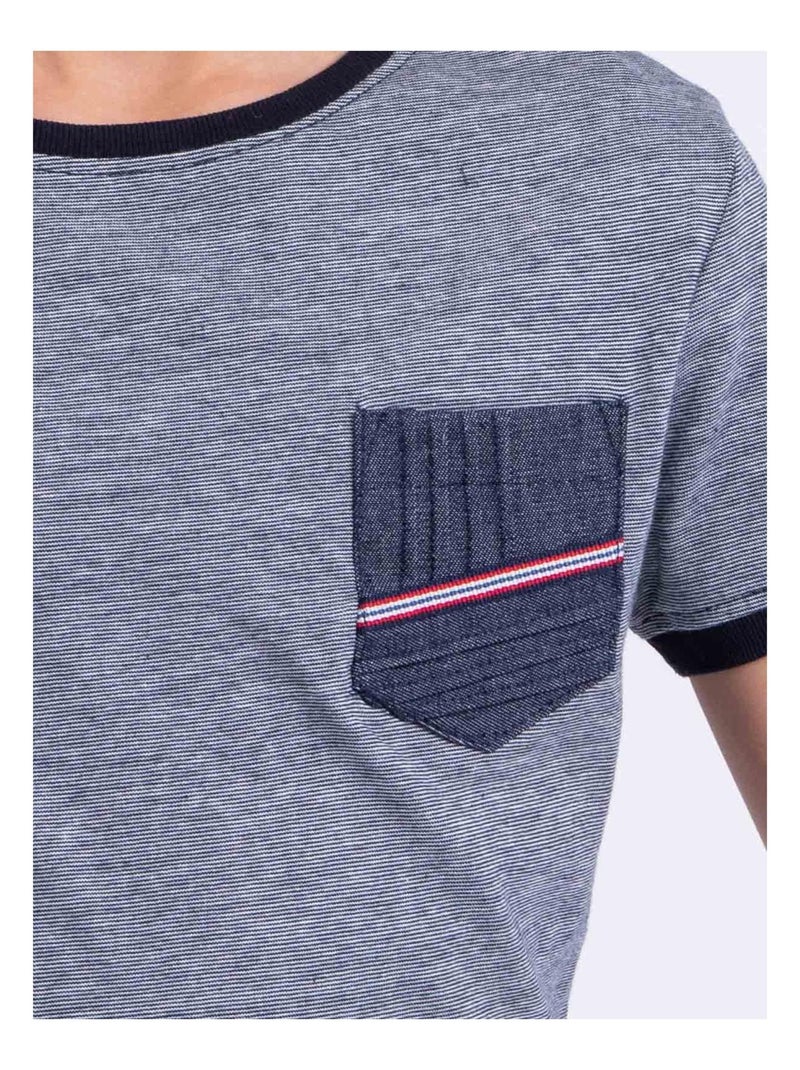 Camiseta de manga corta de cuello redondo de puro algodón NABASTIL-J Azul marino - Kiabi