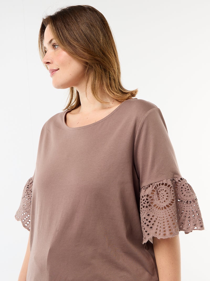 Camiseta de manga corta de macramé Marron - Kiabi