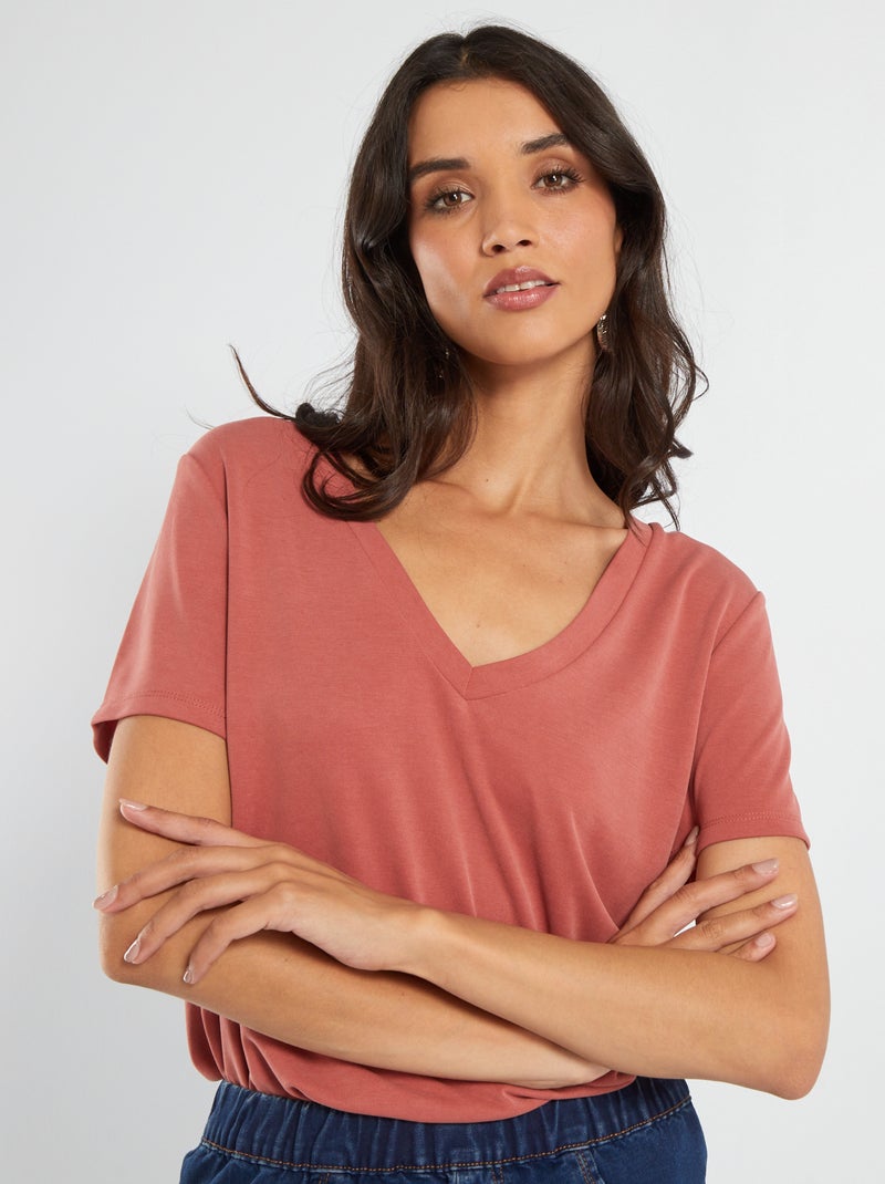 Camiseta de manga corta de material suave ROJO - Kiabi