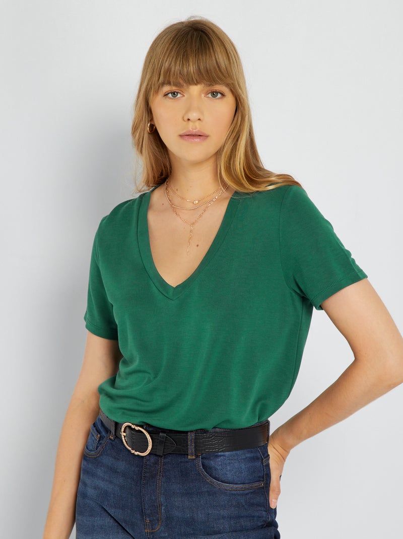 Camiseta de manga corta de material suave Verde - Kiabi