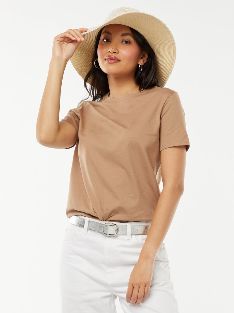Camiseta de manga corta de punto Beige - Kiabi