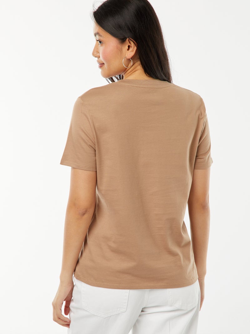 Camiseta de manga corta de punto Beige - Kiabi