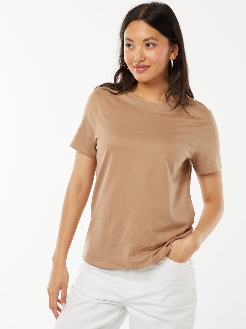 Camiseta de manga corta de punto Beige - Kiabi