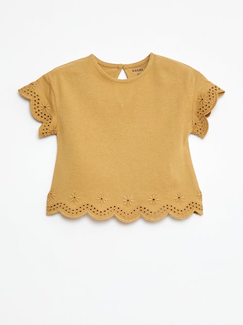 Camiseta de manga corta de punto con bordado inglés - Kiabi