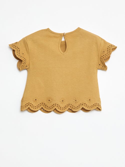 Camiseta de manga corta de punto con bordado inglés - Kiabi