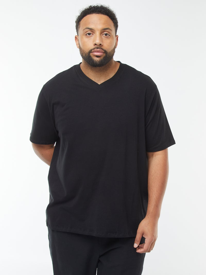 Camiseta de manga corta de punto con cuello de pico negro - Kiabi