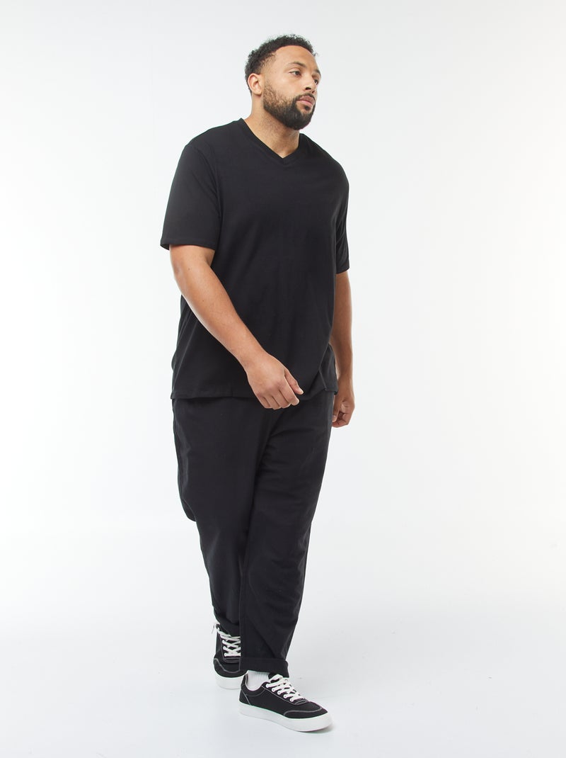 Camiseta de manga corta de punto con cuello de pico negro - Kiabi