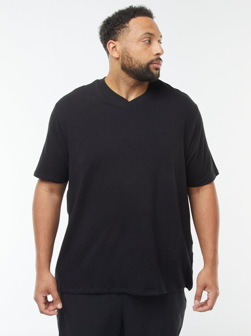 Camiseta de manga corta de punto con cuello de pico negro - Kiabi