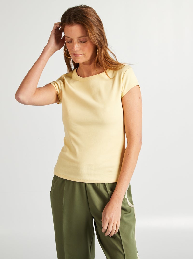Camiseta de manga corta de punto de canalé AMARILLO - Kiabi