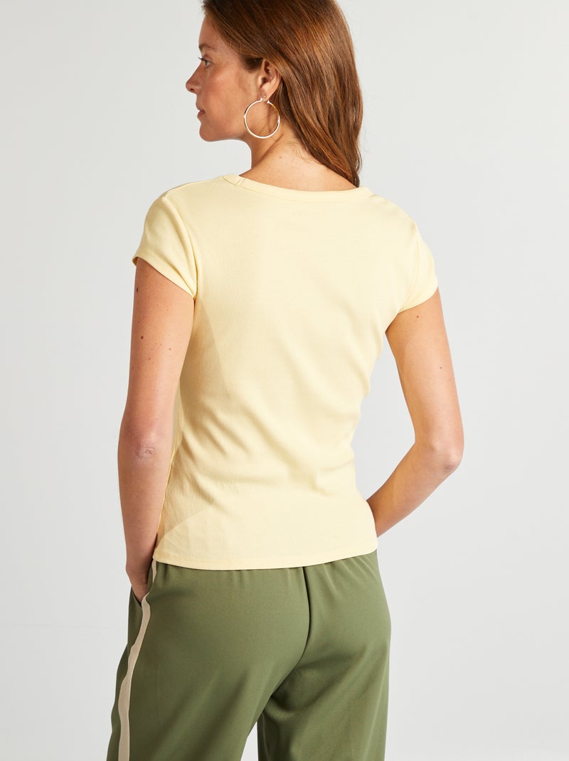 Camiseta de manga corta de punto de canalé AMARILLO - Kiabi