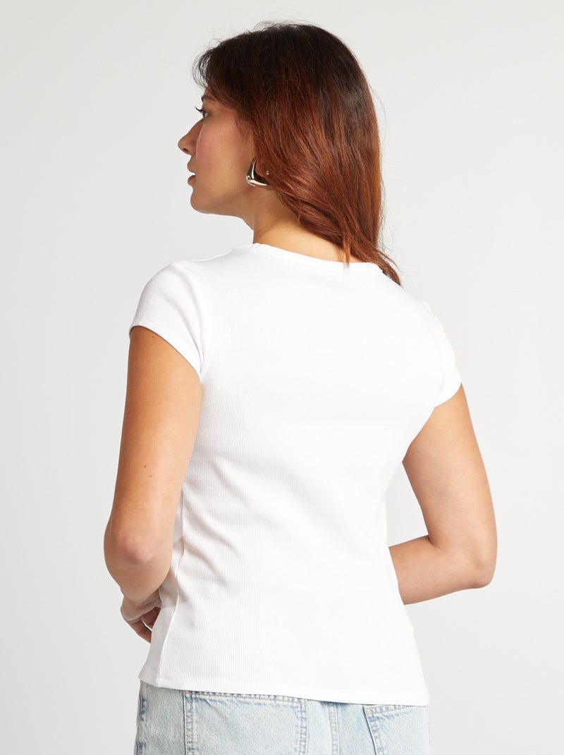 Camiseta de manga corta de punto de canalé blanco - Kiabi