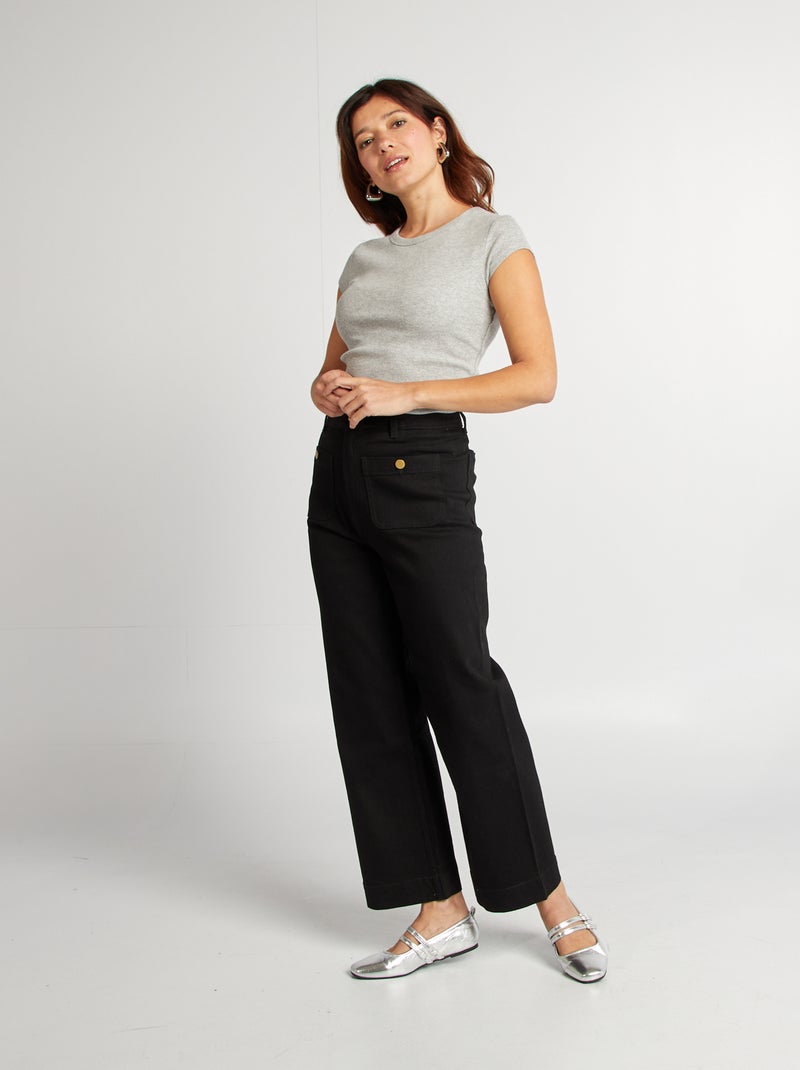 Camiseta de manga corta de punto de canalé GRIS - Kiabi