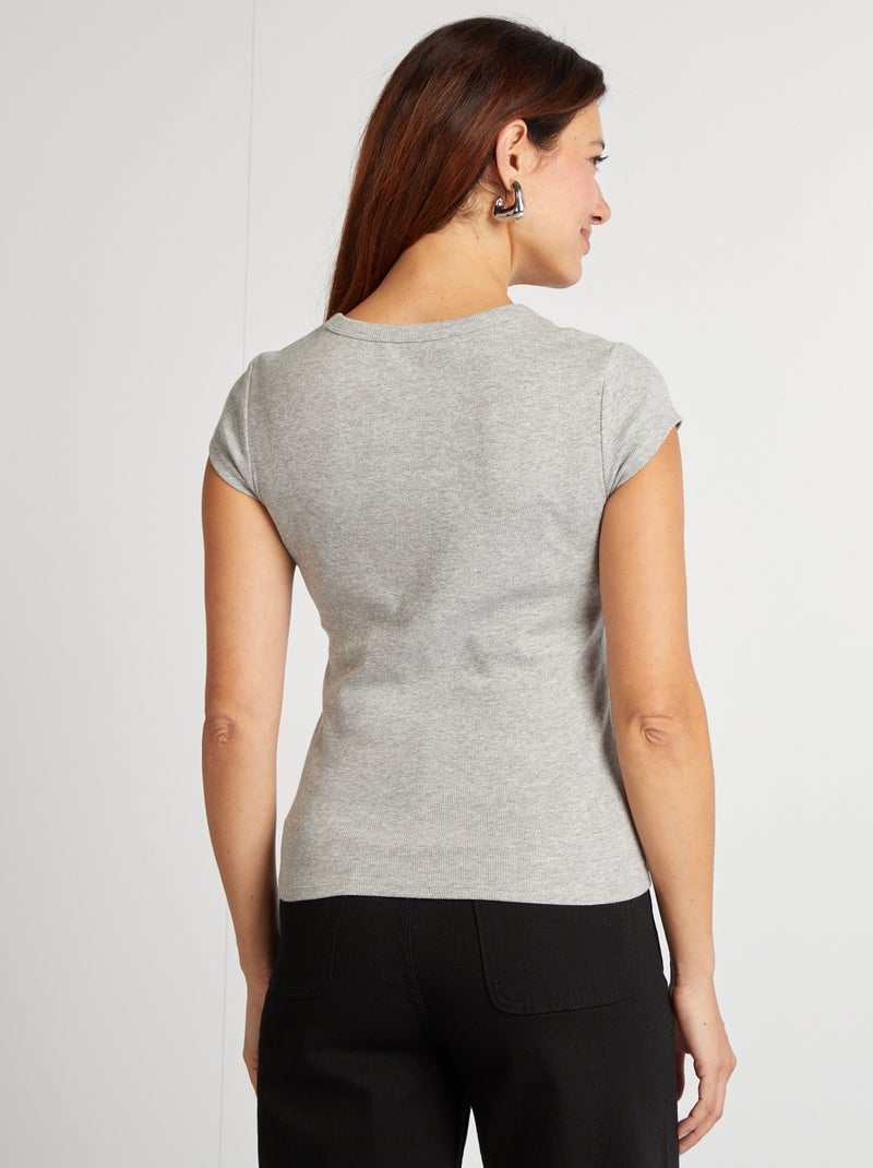 Camiseta de manga corta de punto de canalé GRIS - Kiabi