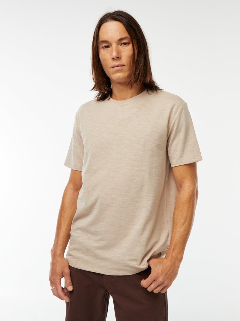 Camiseta de manga corta de punto de fantasía beige - Kiabi