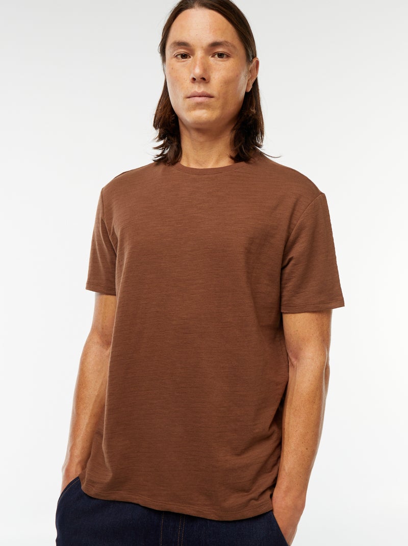 Camiseta de manga corta de punto de fantasía Marron - Kiabi