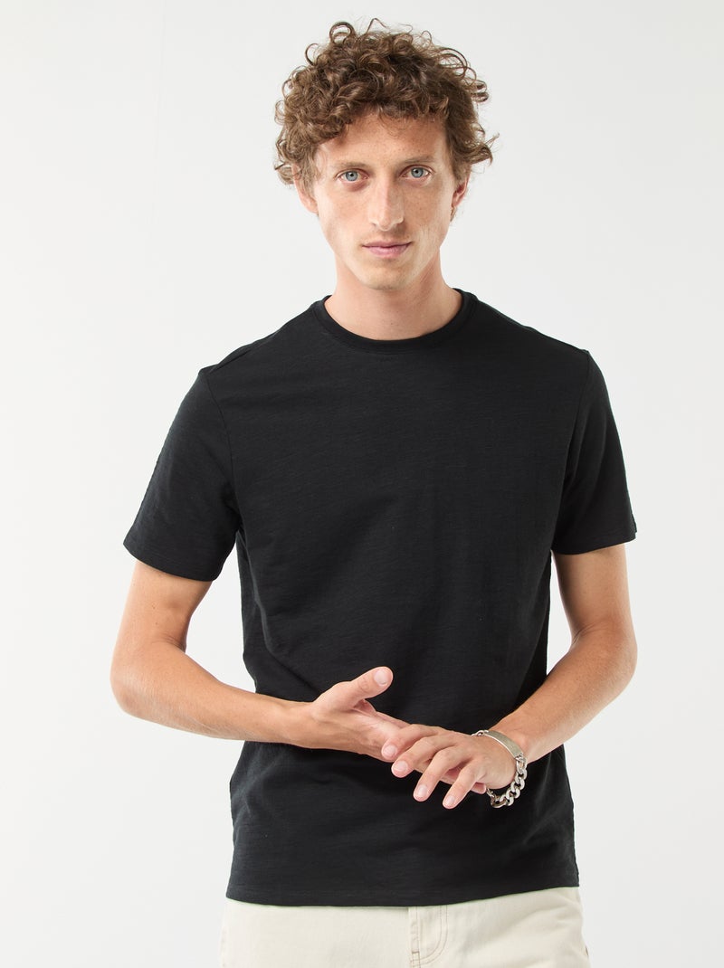 Camiseta de manga corta de punto de fantasía negro - Kiabi