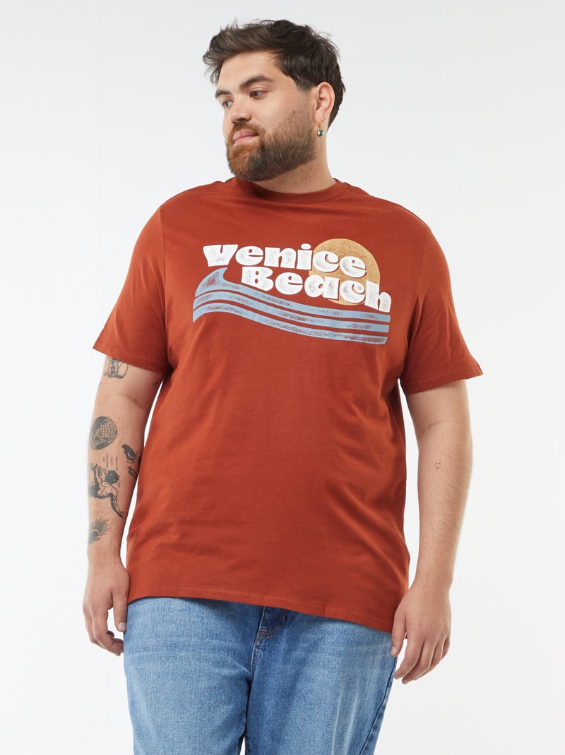 Camiseta de manga corta de punto estampada MARRON - Kiabi