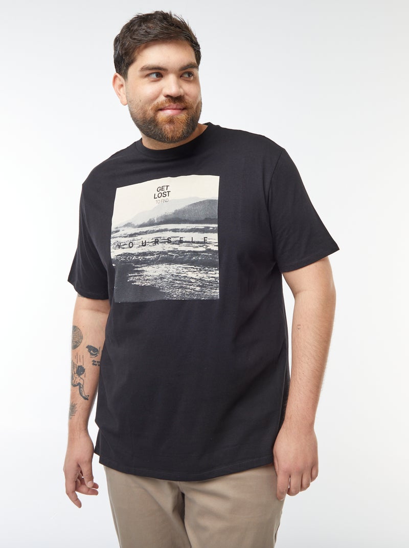 Camiseta de manga corta de punto estampada NEGRO - Kiabi