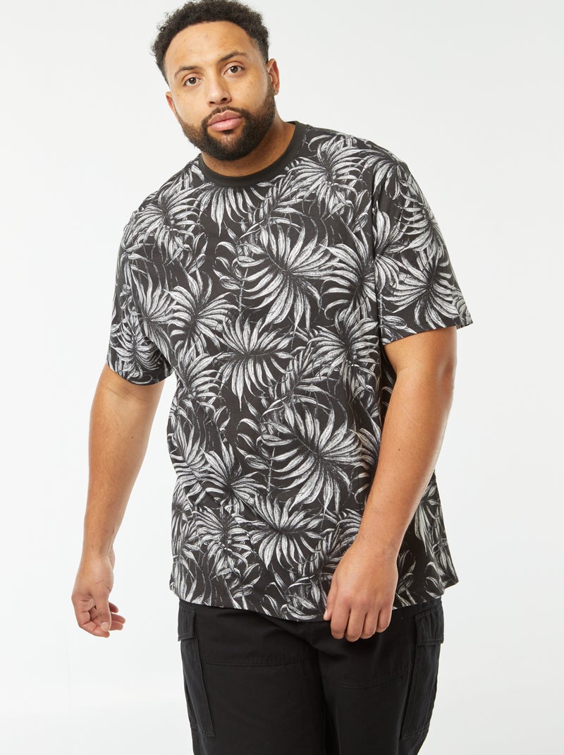 Camiseta de manga corta de punto estampada NEGRO - Kiabi