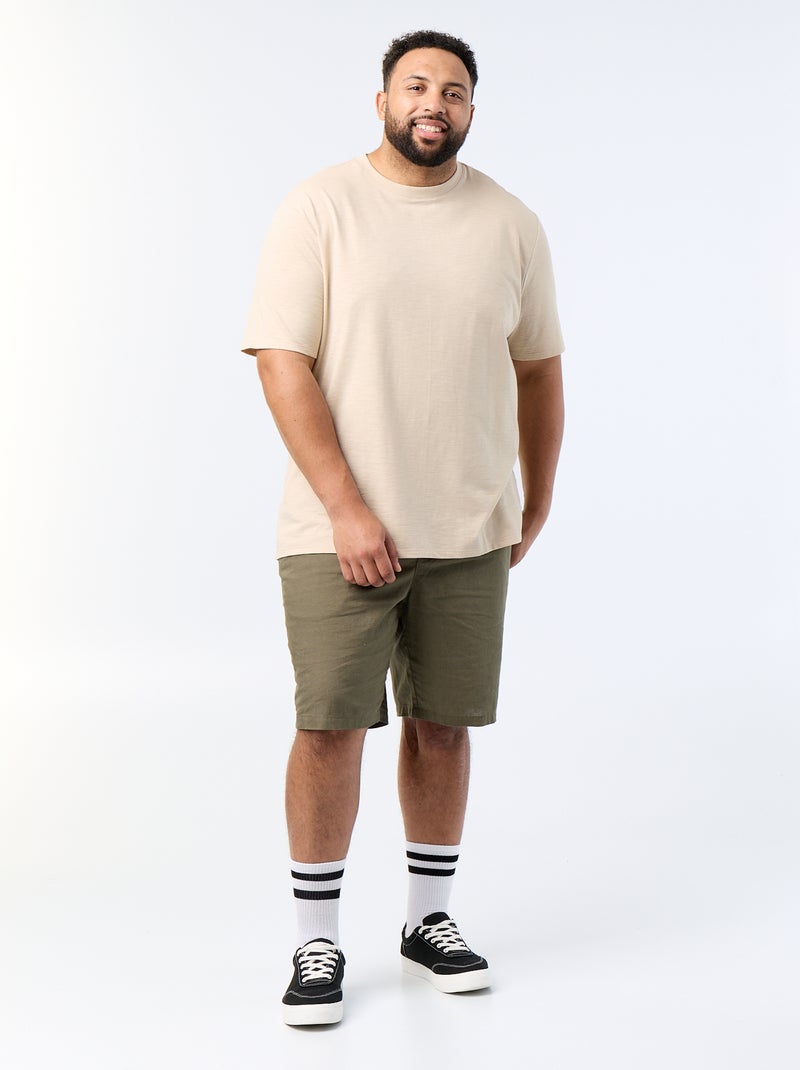 Camiseta de manga corta de punto jersey fantasía Beige - Kiabi