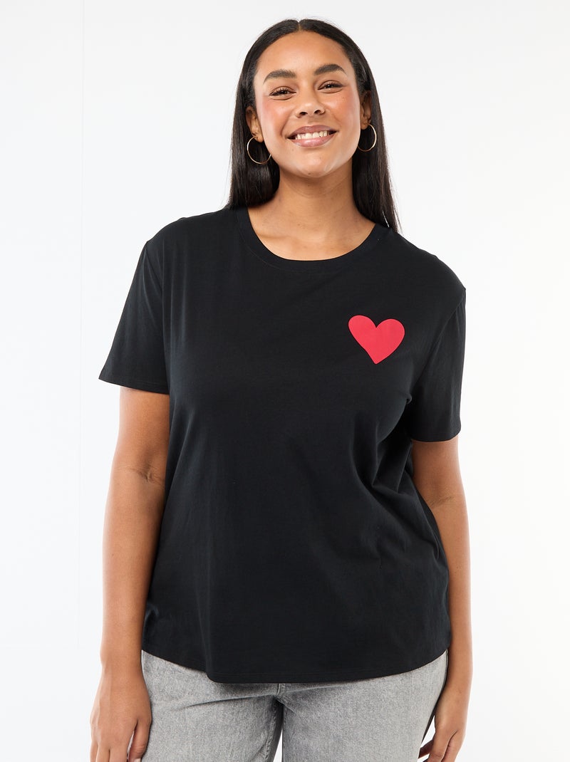 Camiseta de manga corta de punto 'OUI' NEGRO - Kiabi