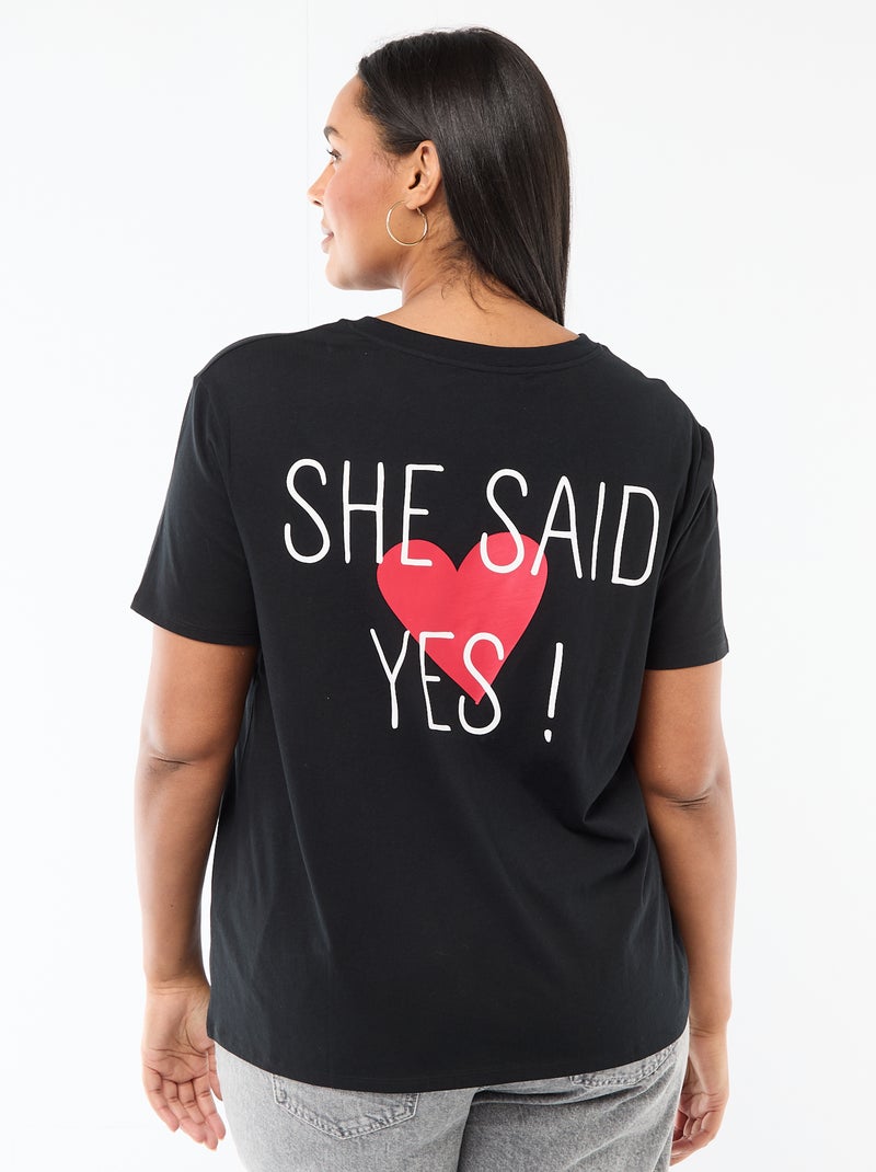 Camiseta de manga corta de punto 'OUI' NEGRO - Kiabi