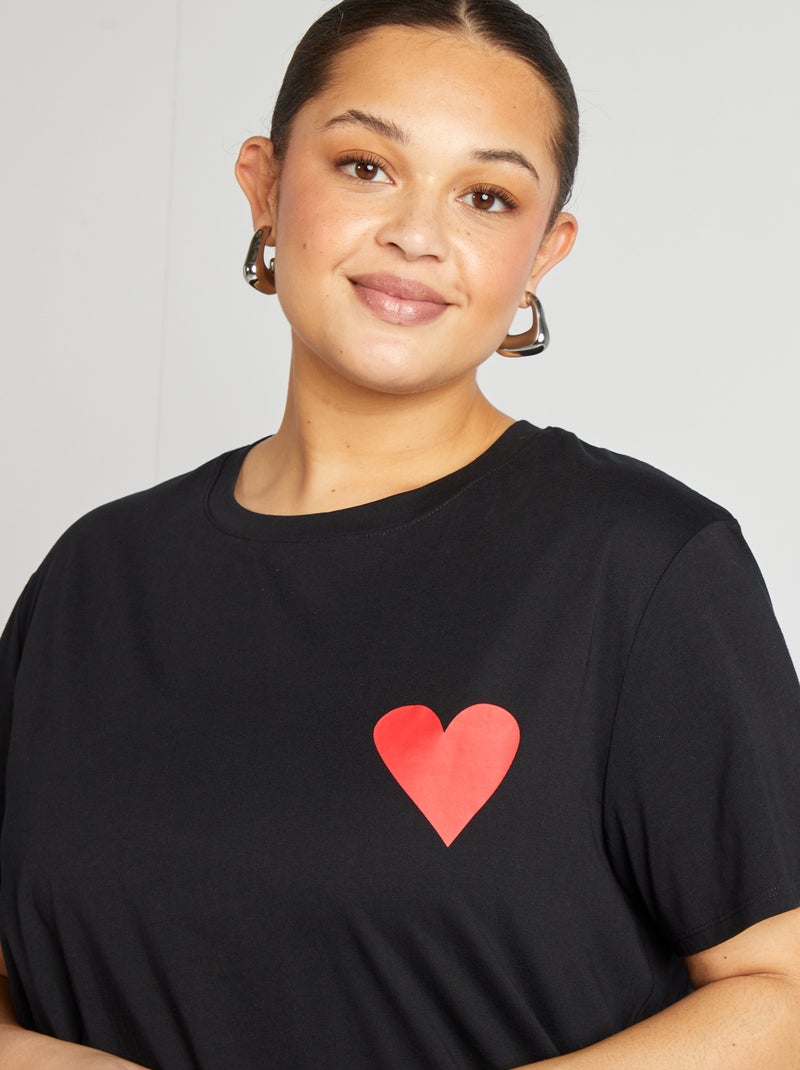 Camiseta de manga corta de punto 'OUI' NEGRO - Kiabi